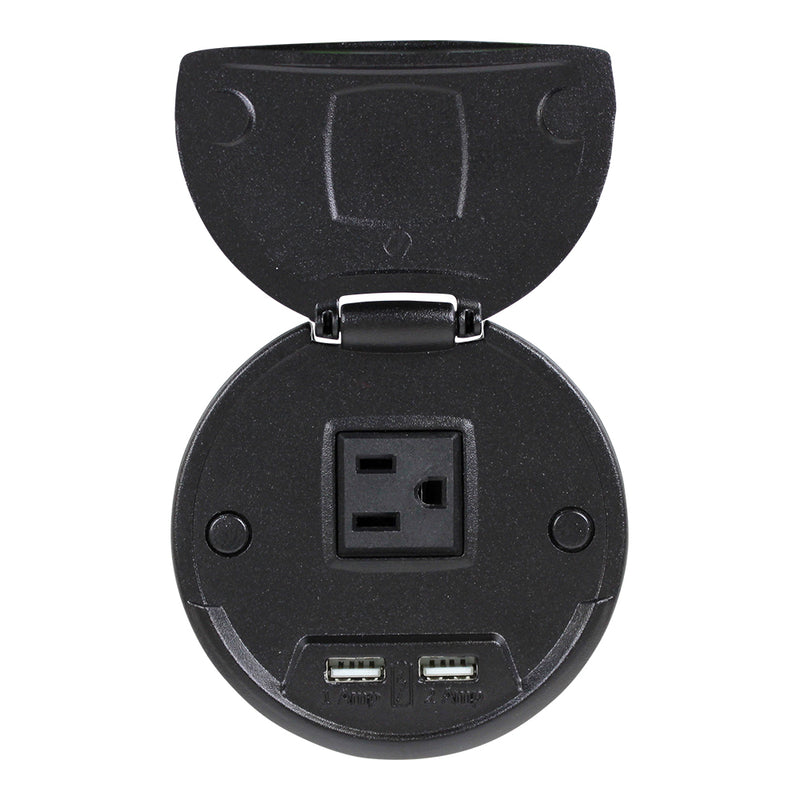FSR TC-CHRG-BLK-6 Round Table Mount Box, 1 Power, 2 USB Charging, 6' Power, Black