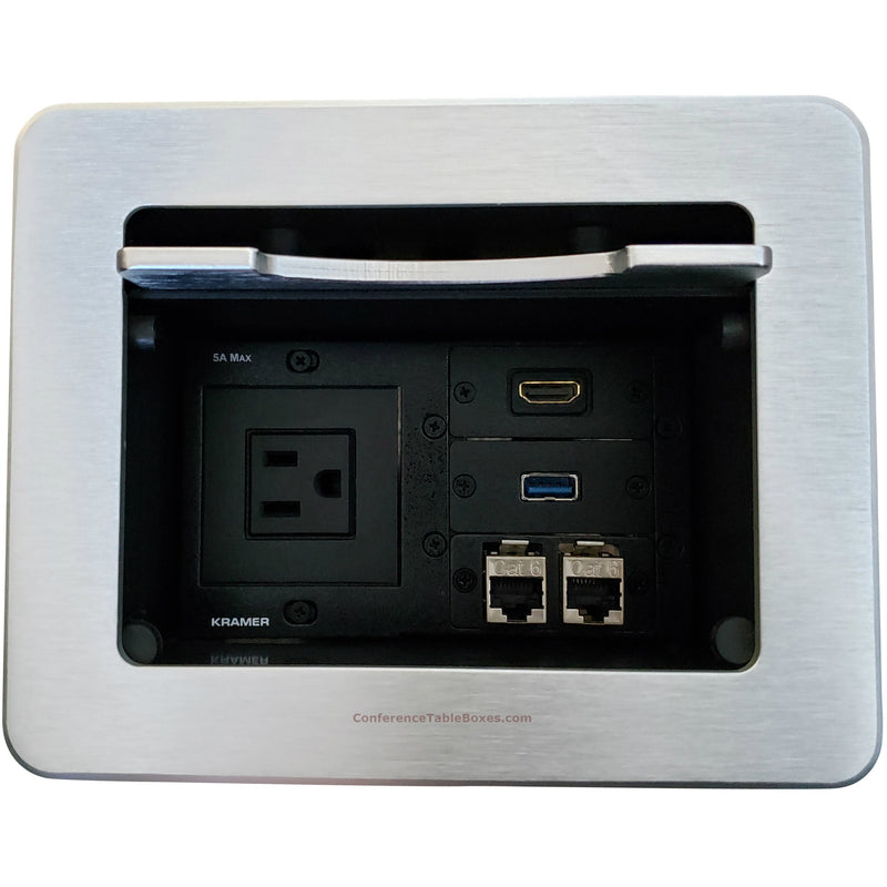 Kramer TBUS-5-S1 Cable Well Table Box with 1 Power,2 Cat6, 1 USB, 1 HDMI - Silver