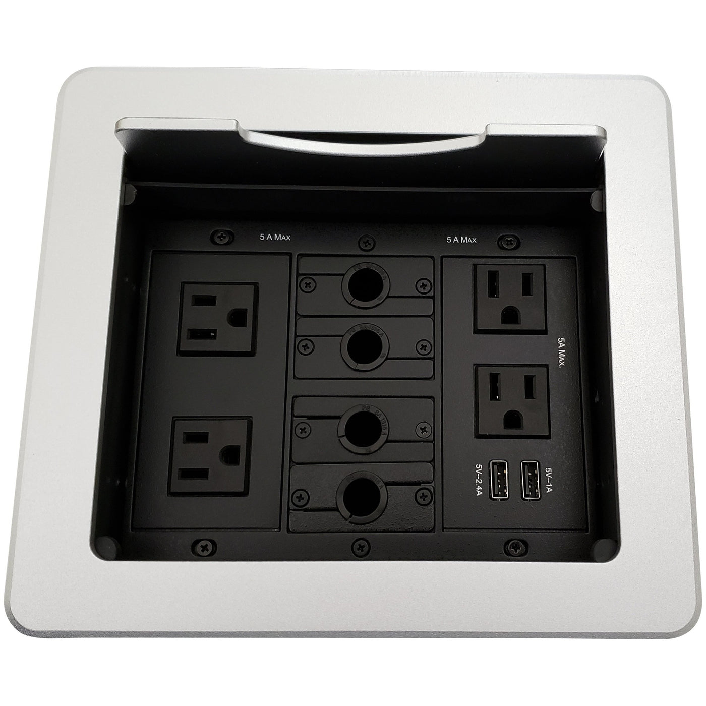 Kramer Table Box with 4 Power, 2 Charging USB, 4 Cable Holes, Silver ...