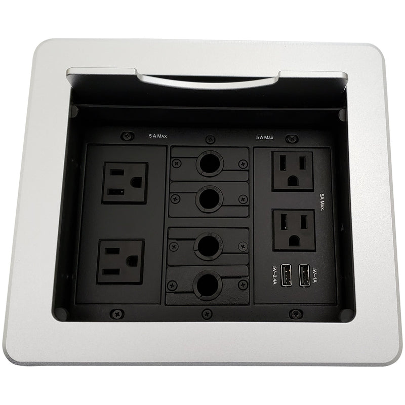 Kramer Table Box with 4 Power, 2 Charging USB, 4 Cable Holes, Silver ...