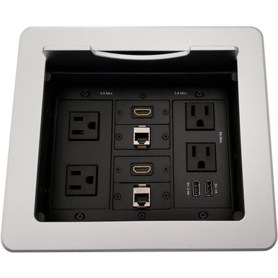 Kramer TBUS-1N-S1 Table AV Box, 4 Power, 2 HDMI, 2 Charging USB, 2 Cat6, Silver