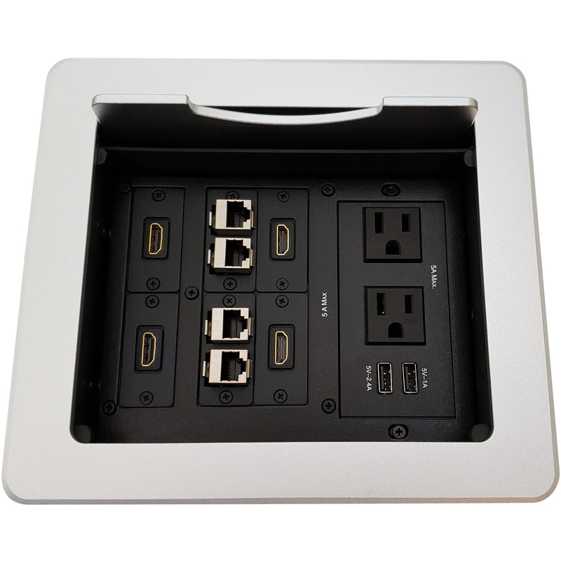 Kramer Table Box with 2 Power, 4 HDMI, 2 Charging USB, 4 Cat6, Silver ...