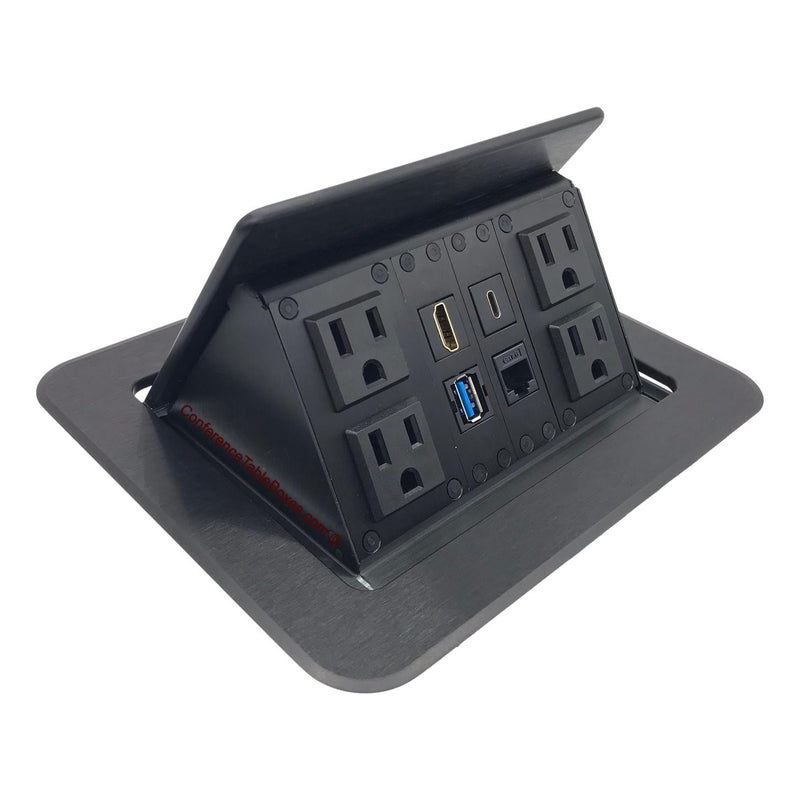 Pop Up Conference Table Box 4 Power, HDMI, Cat6, USB-A, USB-C, Black ...