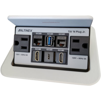 Pop Up Conference Table Connectivity Box Power Data, USB, HDMI, Silver