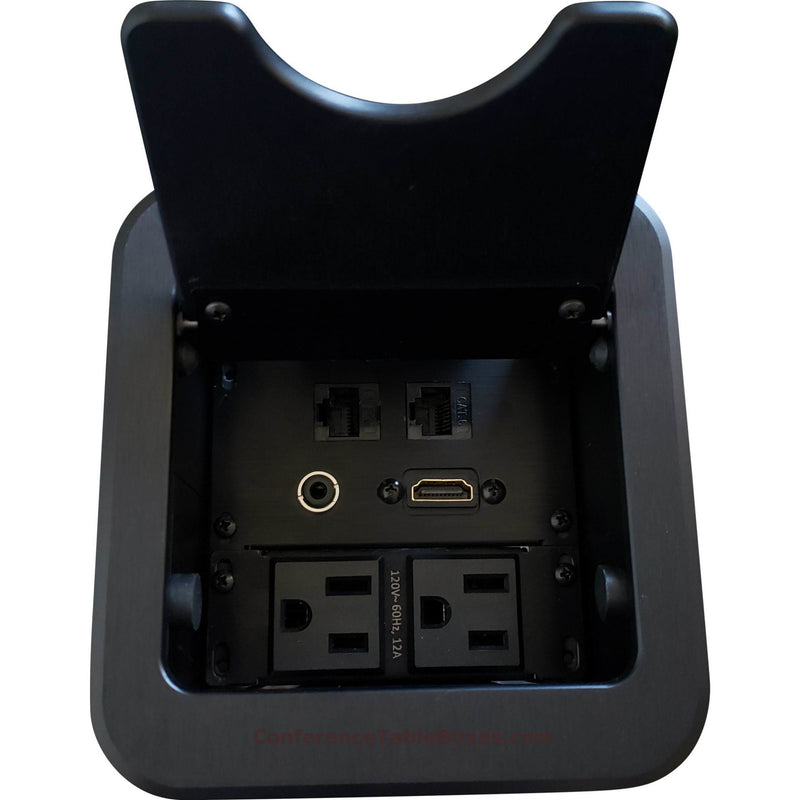 Altinex Cable Nook Jr Table Box, 2 Power, 1 HDMI, 2 Cat6, 1 Audio, Black