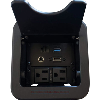 Altinex Cable Nook Jr Table Box, 2 Power, 1 HDMI, 1 Cat6, 1 USB, Black