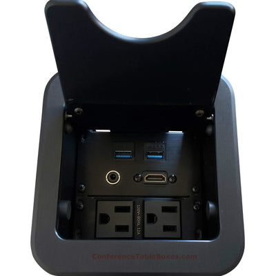 Altinex Cable Nook Jr Table Well Box, 2 Power, 1 HDMI, 2 USB, Black