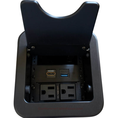 Altinex Cable Nook Jr Cable Well Box, 2 Power, 1 HDMI, 1 USB, Black
