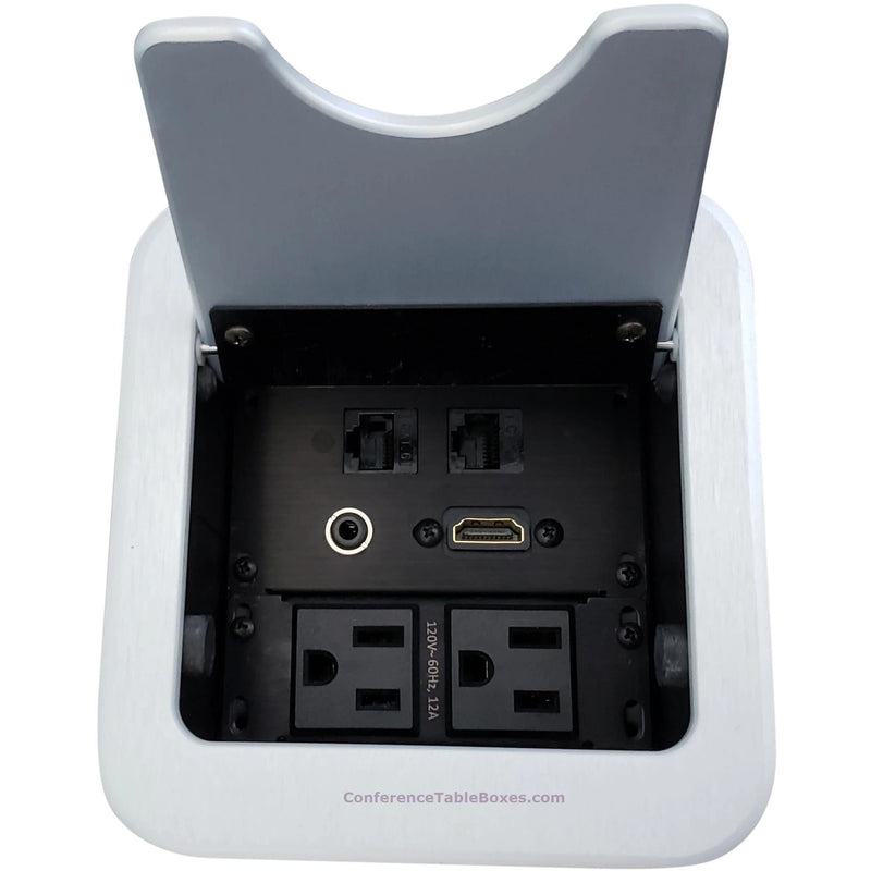 Altinex Cable Nook Jr Table Box, 2 Power, 1 HDMI, 2 Cat6, Silver