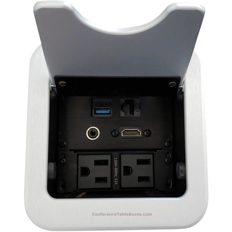 Altinex Cable Nook Jr Table Box, 2 power, 1 HDMI, 1 Cat6, 1 USB Silver