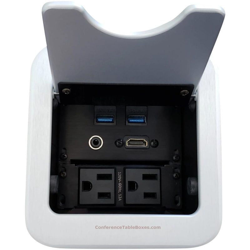 Altinex Cable Nook Jr Table Well Box, 2 Power, 1 HDMI, 2 USB, Silver
