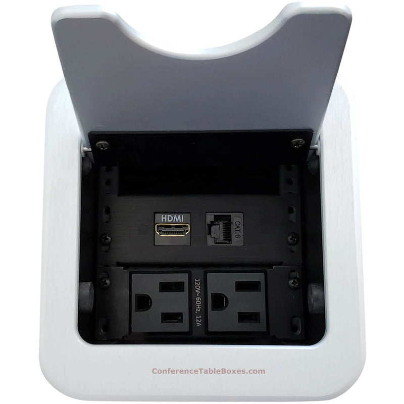 Mini Cable Well Conference Table Box 2 Power, 1 HDMI, 1 Cat6, Silver