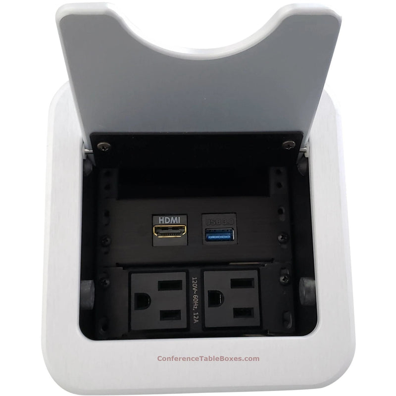 Mini Cable Well Conference Table Box 2 Power, 1 HDMI, 1 USB, Silver
