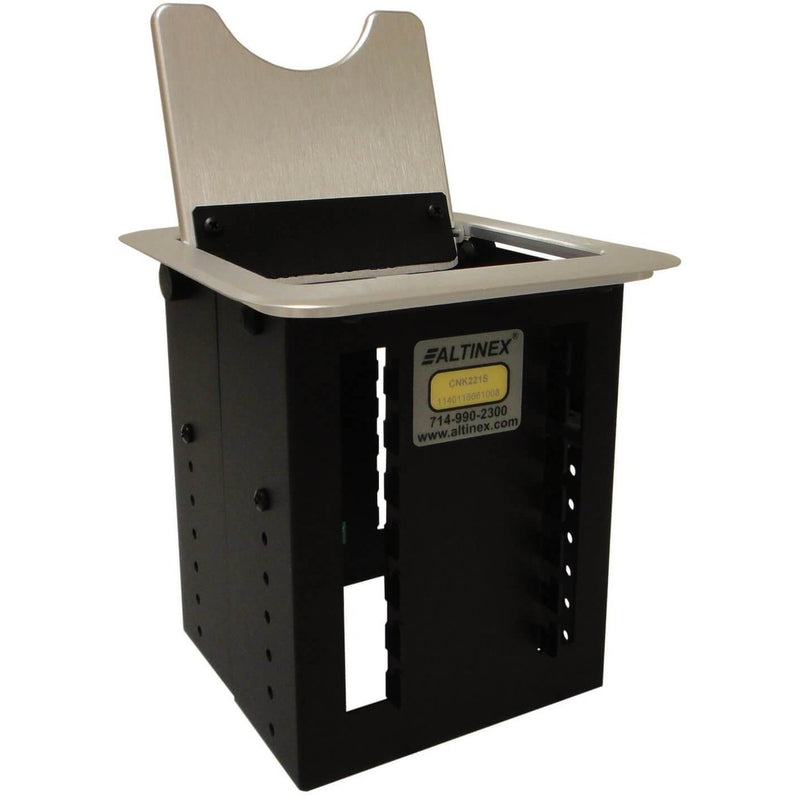 Cable Well Box with HDMI & Cat6 Retractable Cables, 2 Power - Silver