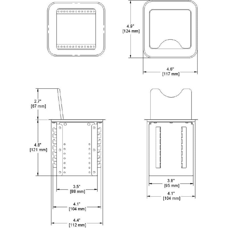 Mini Cable Nook Table Well Box, 2 Power, Cable Holder Brackets, Silver