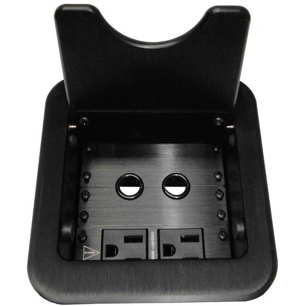 Mini Cable Nook Table Well Box, 2 Power, 2 Cable Grommet Holes - Black
