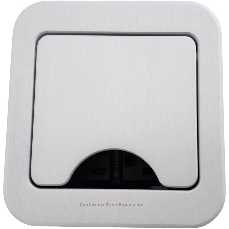 Cable Well Box with HDMI & Cat6 Retractable Cables, 2 Power - Silver
