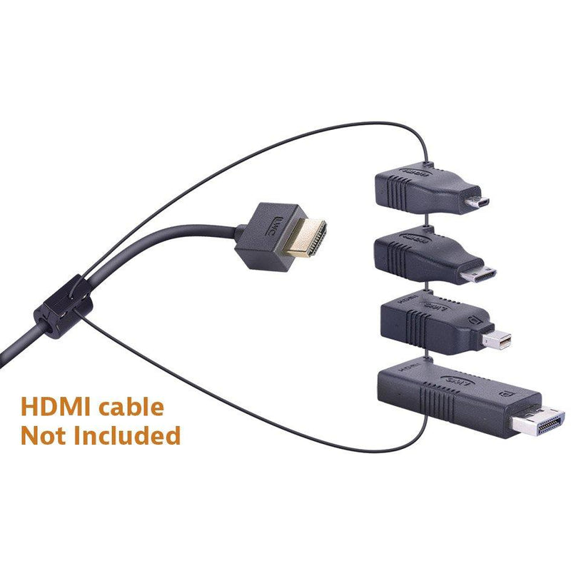 Liberty AV Digitalinx DL-AR2 digital keychain presentation adapter converts HDMI to: DisplayPort, Mini DisplayPort, Micro HDMI, Mini HDMI. Showing not included HDMI cable