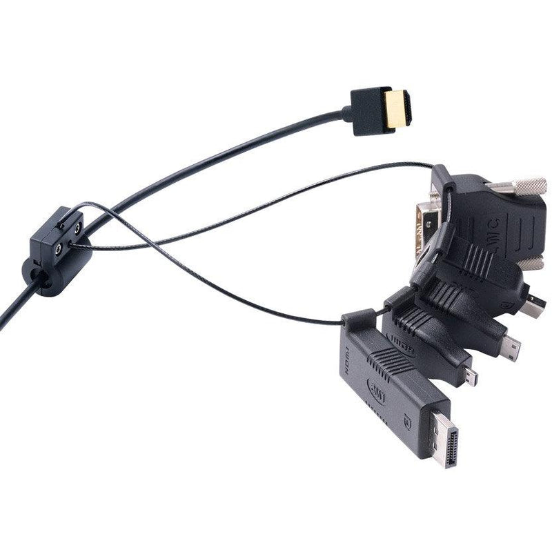 Liberty AV Digitalinx DL-AR digital keychain presentation adapter converts HDMI to: DisplayPort, Mini DisplayPort, Micro HDMI, Mini HDMI, and DVI. Showing not included HDMI cable