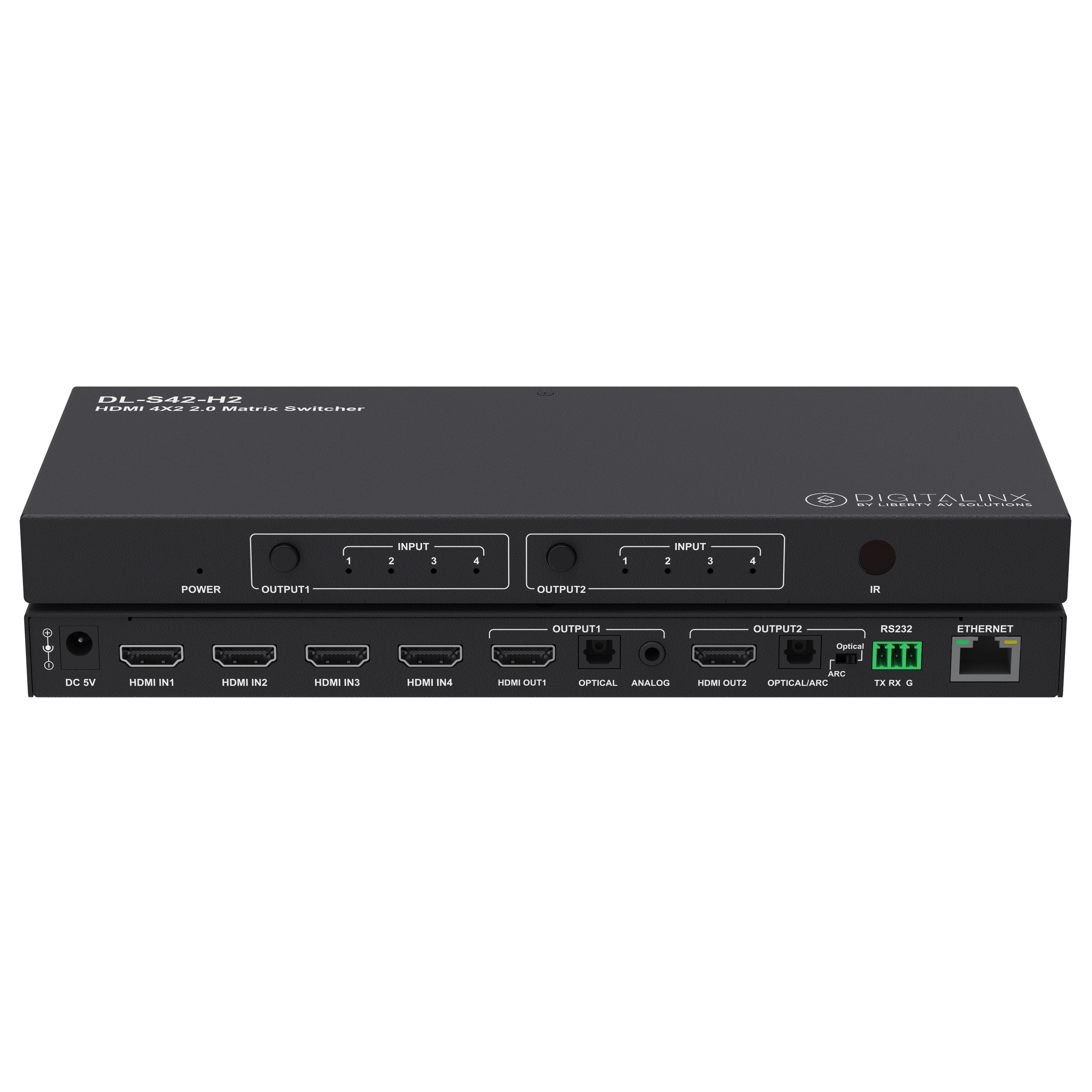 4x2 HDMI Slim Matrix Switcher 4K60 4:4:4 HDR W/ARC, HDCP 2.2