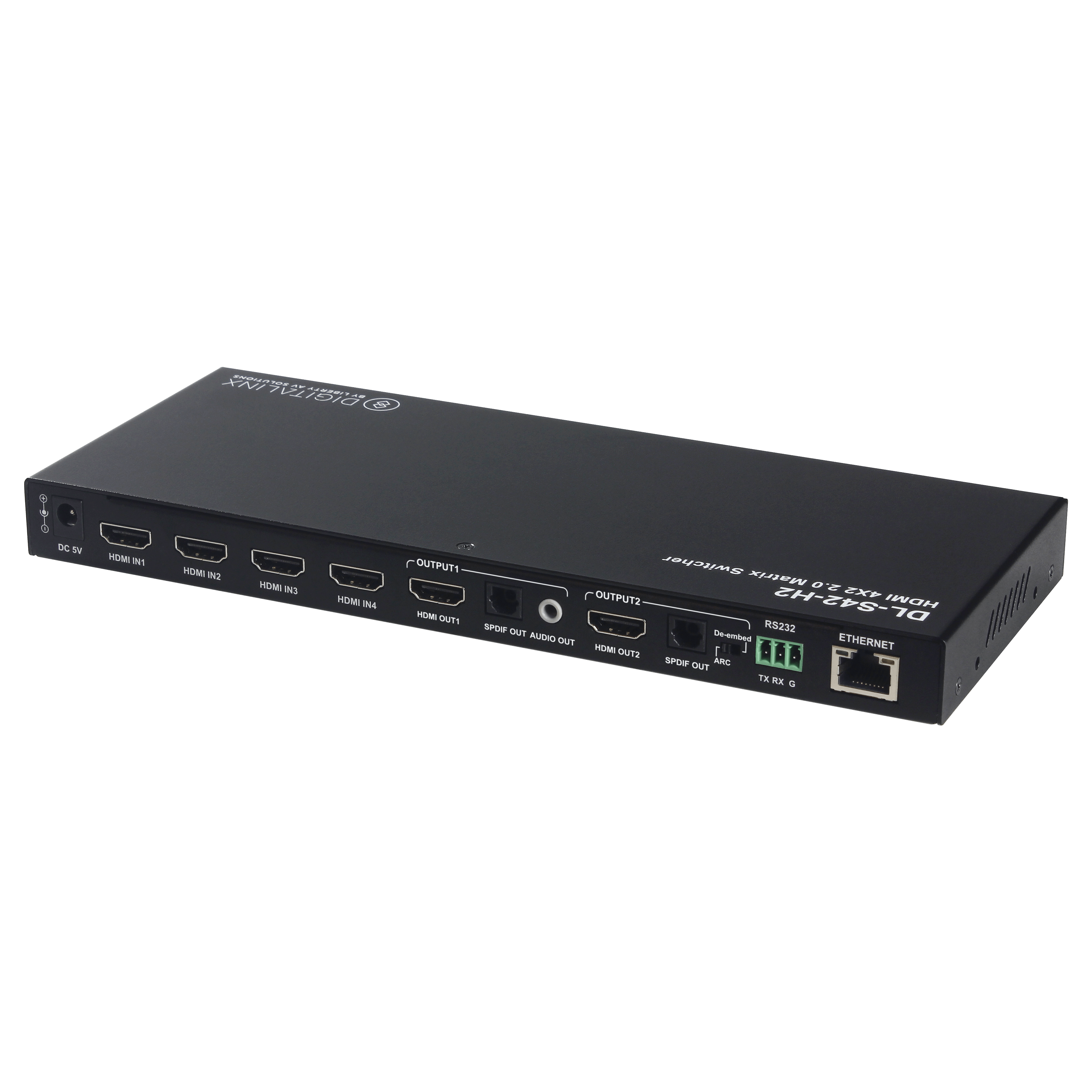 4x2 HDMI Slim Matrix Switcher 4K60 4:4:4 HDR W/ARC, HDCP 2.2