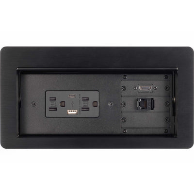 Lew Electric HCW-1B Cable Well Table Box, 2 Power, 2 Charging USB, 1 HDMI, 1 Data, Black