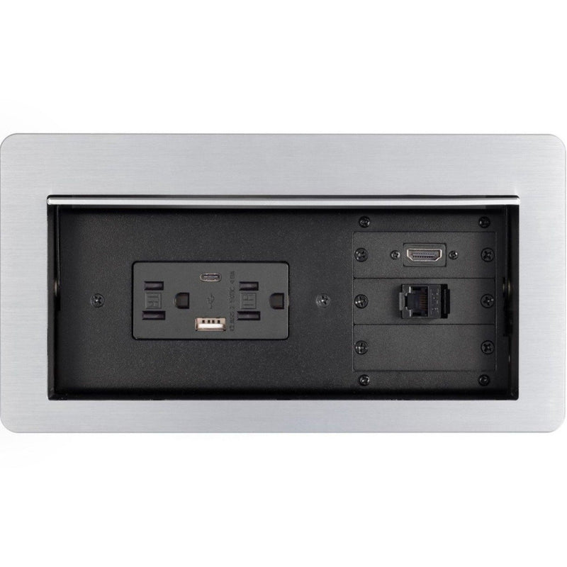 Lew Electric HCW-1S Cable Well Table Box, 2 Power, 2 Charging USB, 1 HDMI, 1 Data, Silver