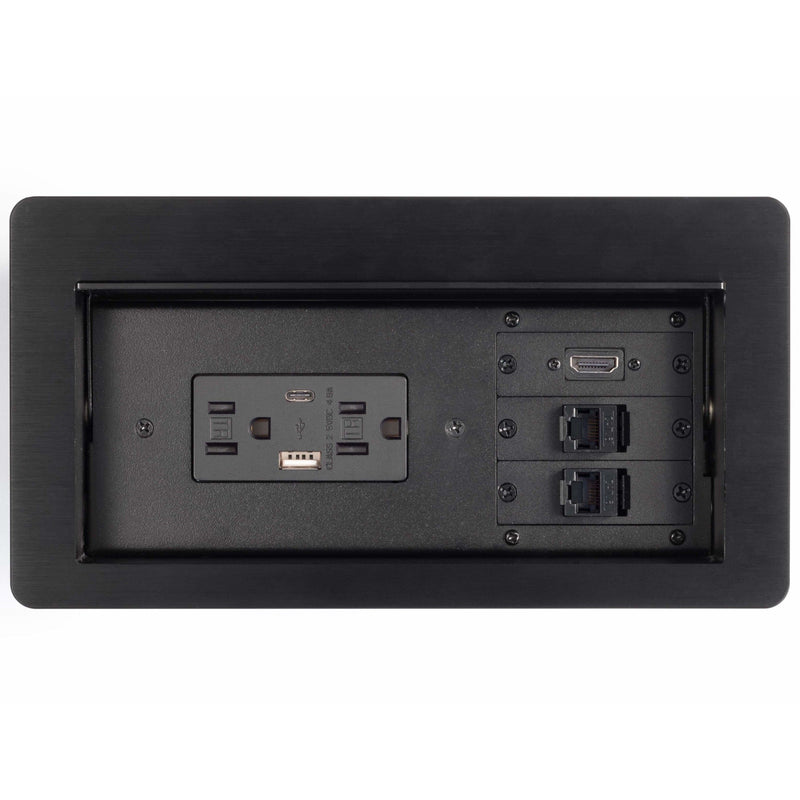 Lew Electric HCW-2B Cable Well Table Box, 2 Power, 2 Charging USB, 1 HDMI, 2 Data, Black