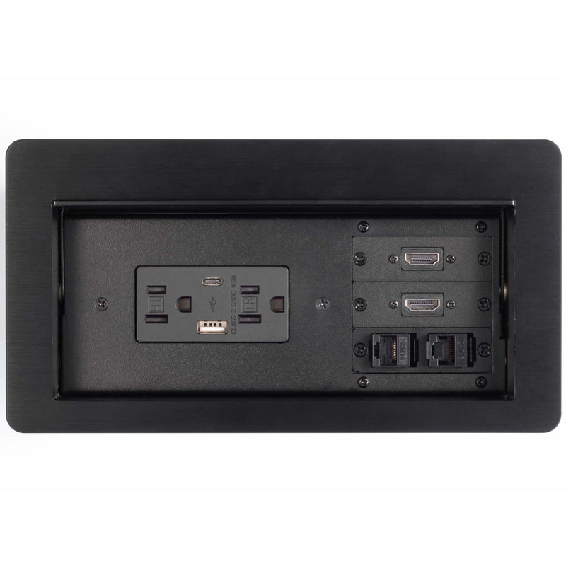 Lew Electric HCW-3B Cable Well Table Box, 2 Power, 2 Charging USB, 2 HDMI, 2 Data, Black