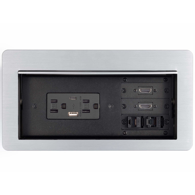 Lew Electric HCW-3S Cable Well Table Box, 2 Power, 2 Charging USB, 2 HDMI, 2 Data, Silver