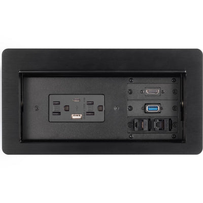 Lew Electric HCW-4B Cable Well Table Box, 2 Power, 2 Charging USB, 1 HDMI, 1 USB, 2 Data, Black