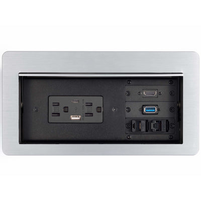 Lew Electric HCW-4S Cable Well Table Box, 2 Power, 2 Charging USB, 1 HDMI, 1 USB, 2 Data, Silver