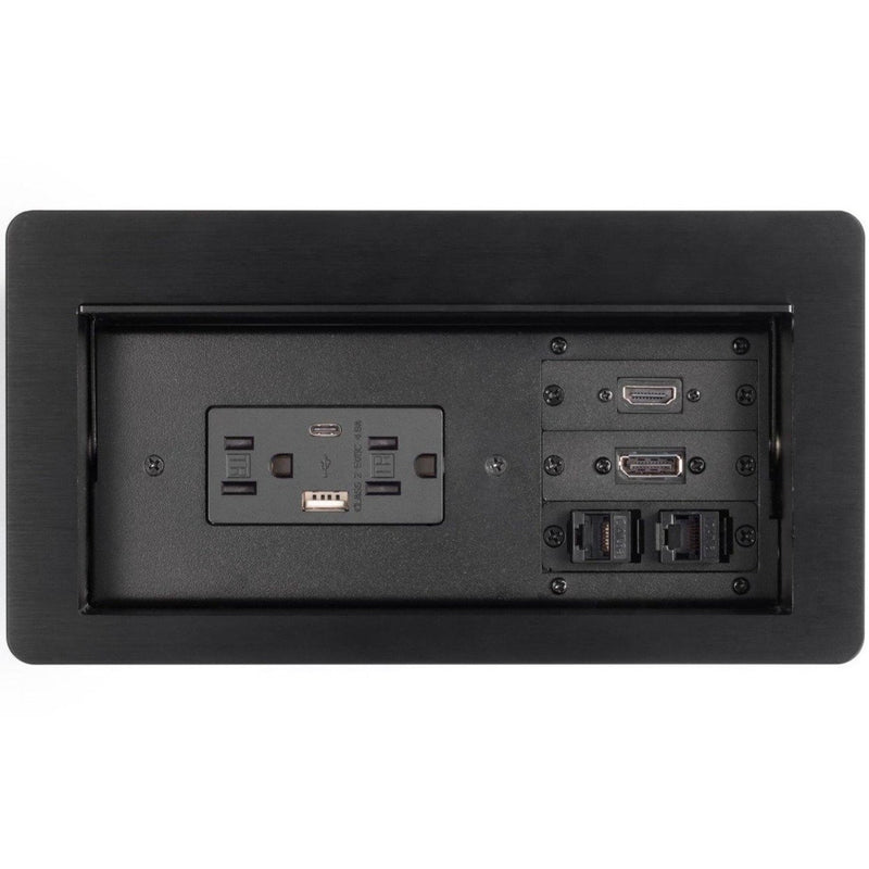 Lew Electric HCW-5B Cable Well Table Box, 2 Power, 2 Charging USB, 1 HDMI, 1 DisplayPort, 2 Data, Black