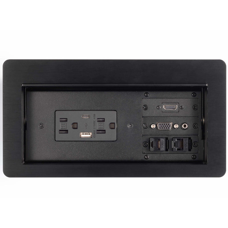 Lew Electric HCW-6B Cable Well Table Box, 2 Power, 2 Charging USB, 1 HDMI, 1VGA/Audio, 2 Data, Black