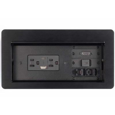 Lew Electric HCW-7B Cable Well Table Box, 2 Power, 2 Charging USB, 1 HDMI, 1 USB-C, 2 Data, Black