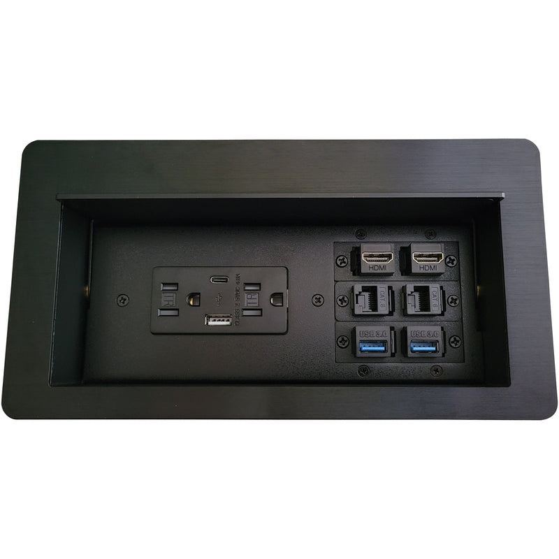 Cable Well Box, 2 Power, 2 Charging USB, 2 HDMI, 2 Data, 2 USB, Black