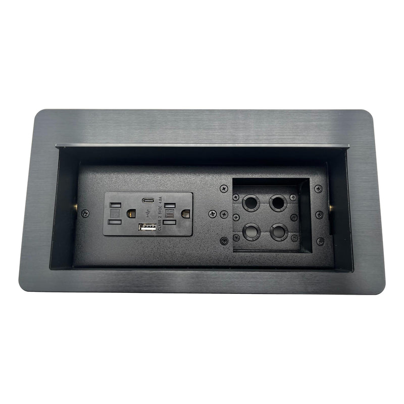 Cable Well Table Box, 2 Power, 2 Charging USB, 4 Grommet Holes, Black ...