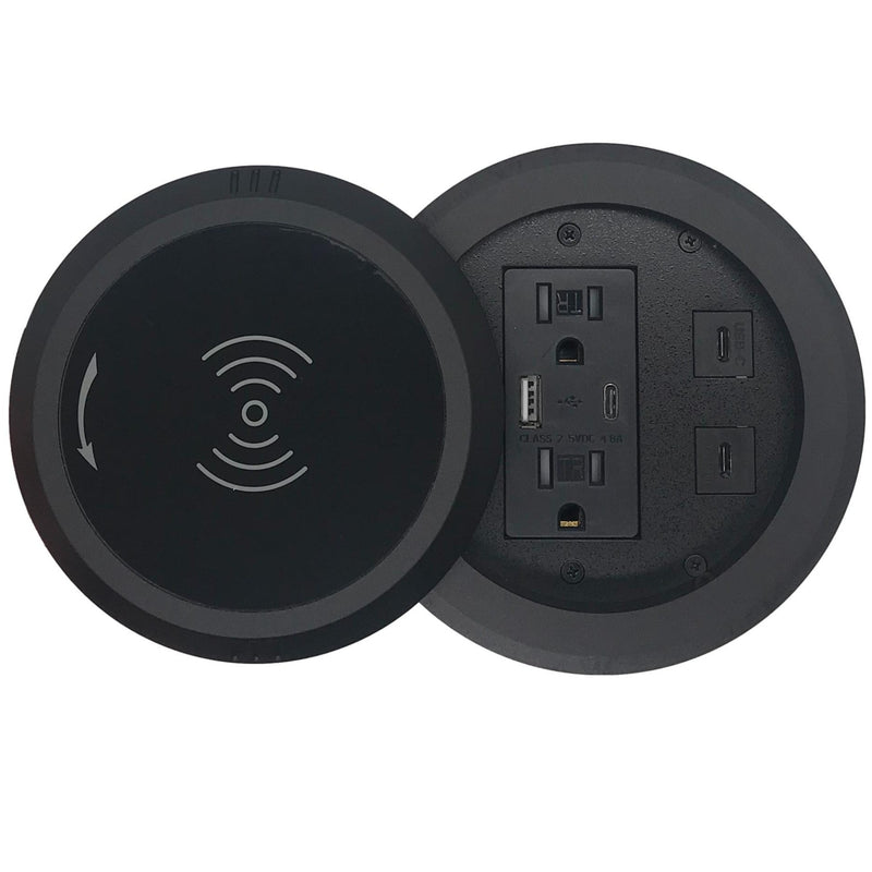 Round Table Box with Wireless Charging Top, 2 Power, USB-A/C Charging, USB-2 Video