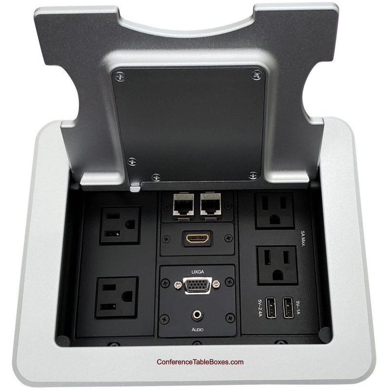 Kramer TBUS-1-KWC-S2 Conference Table AV Box, Wireless QI Charging, HDMI, VGA, Cat6, Silver