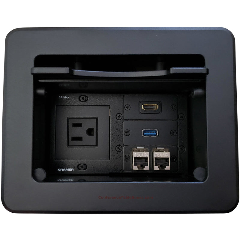 Kramer TBUS-5-B1 Cable Well Table Box with 1 Power, 2 Cat6, 1 USB, 1 HDMI - Black