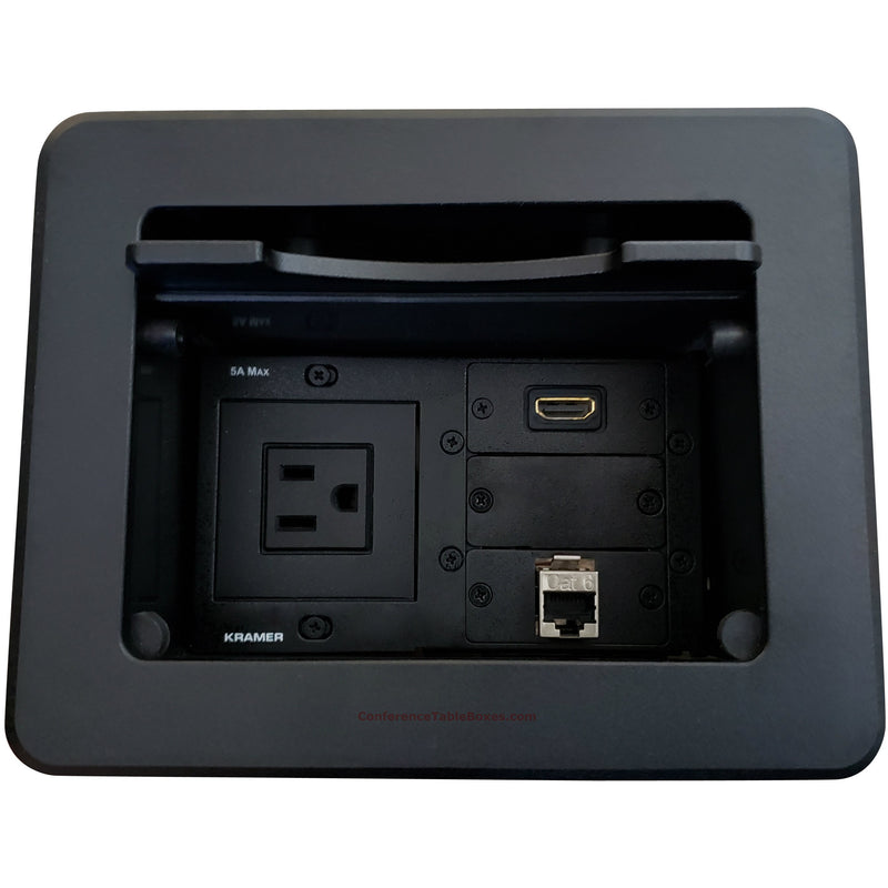 Kramer TBUS-5-B8 Cable Well Table Box, 1 Power, 1 HDMI, 1 Cat6 - Black