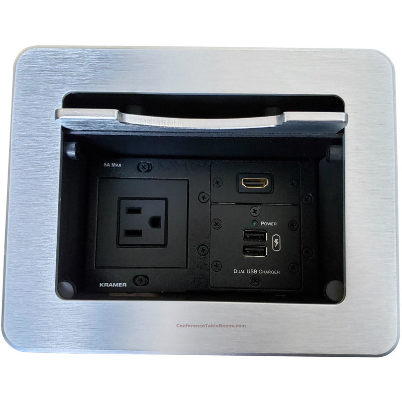 TBUS-5-S3 Cable Well Table Box 1 Power, 1 HDMI, 2 Charging USB, Silver