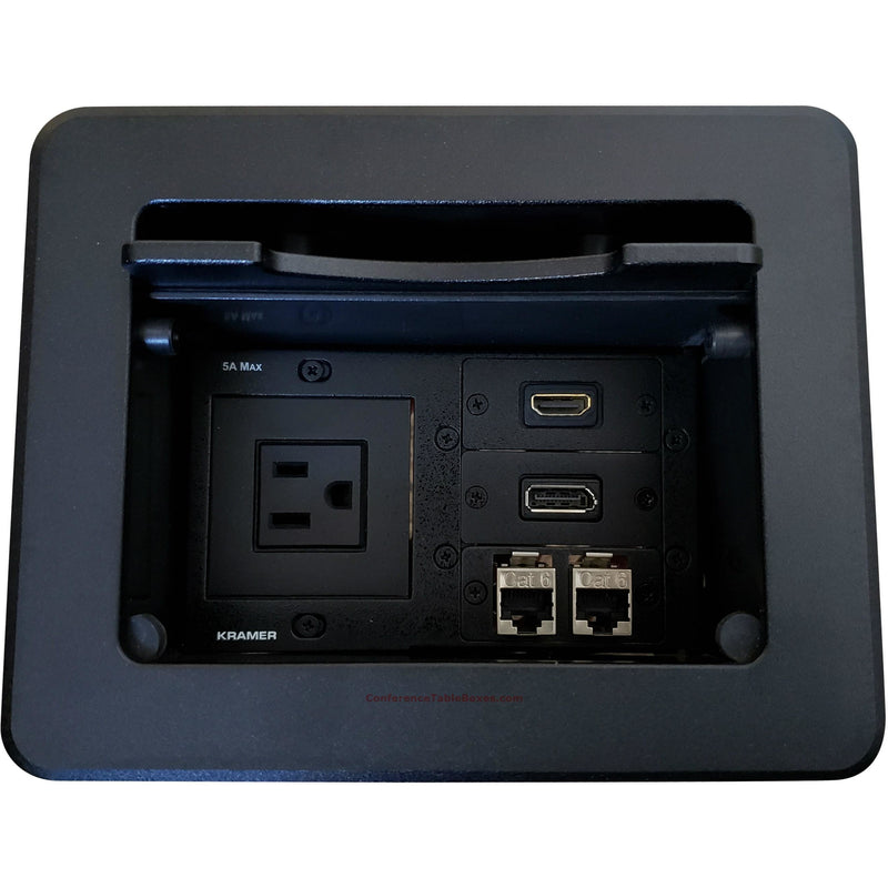 Kramer TBUS-5 Cable Well Box, 1 Power, 1 HDMI, 1 DisplayPort, 2 Cat6, Black