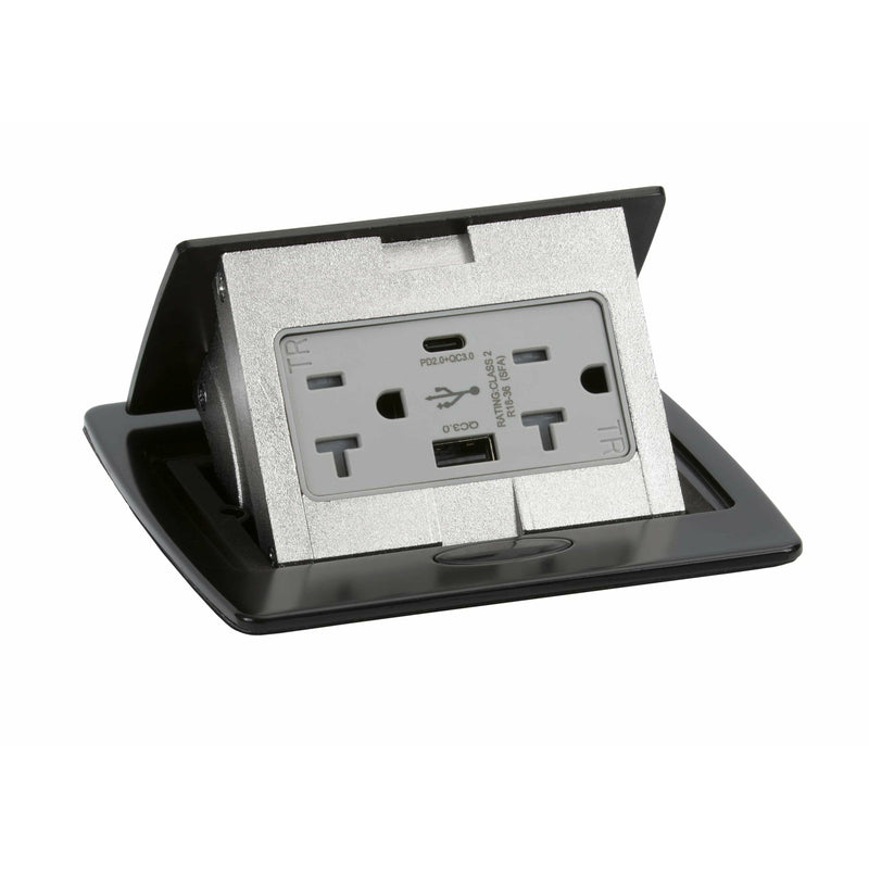 Pop Up Conference Table Box, 2 Power, Charging USB A & C Ports, Black