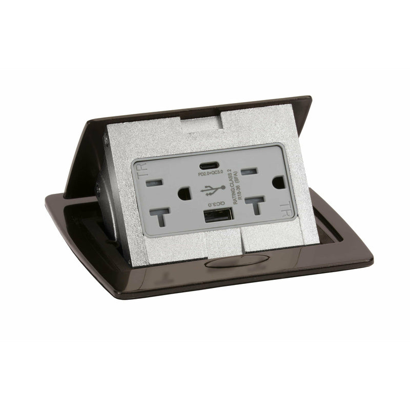 Pop Up Table Box, 2 Power, Charging USB A & C Ports, Dark Bronze