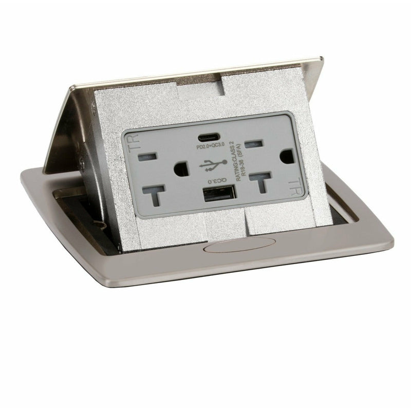 Pop Up Conference Table Box, 2 Power, Charging USB A & C Ports, Nickel
