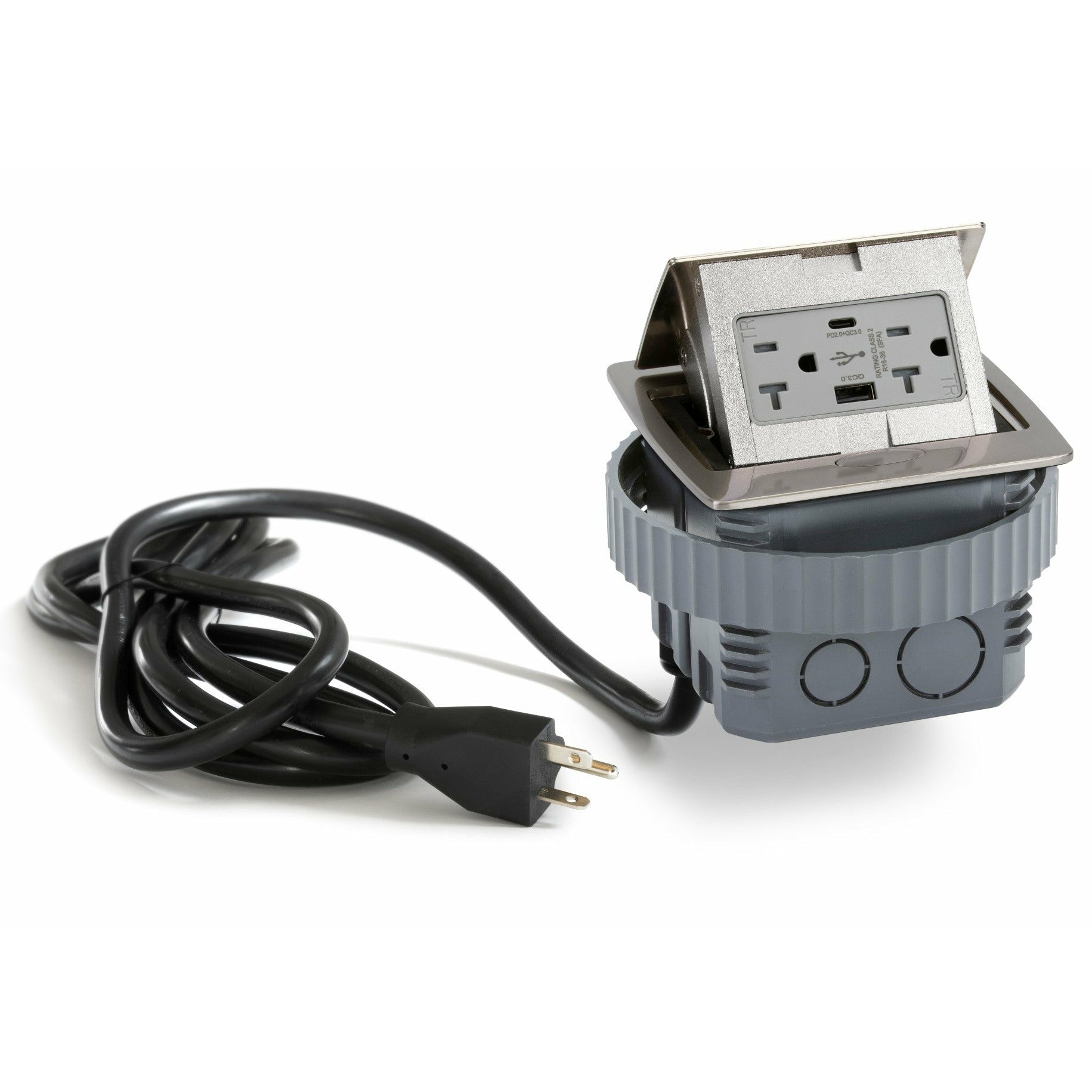 Pop Up Table Box, 2 Power, Charging USB A & C Ports, Stainless