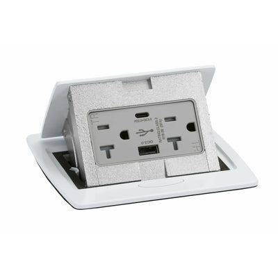 Pop Up Conference Table Box, 2 Power, Charging USB A & C Ports, White