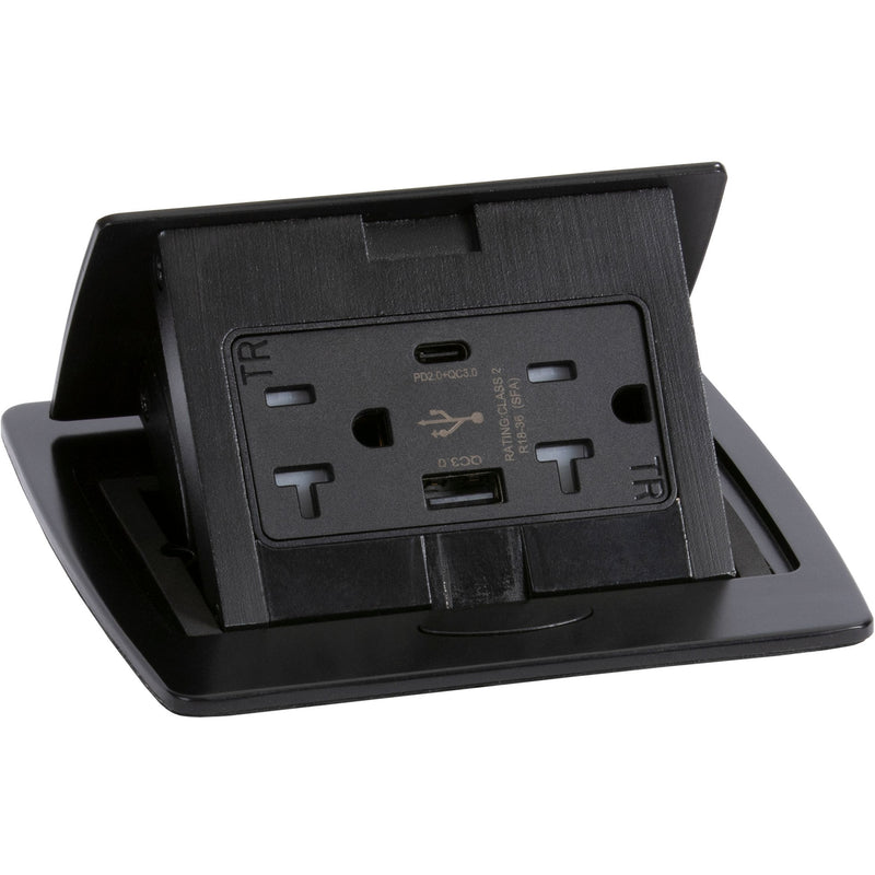 Pop Up Table Box, 2 Power, Charging USB A and C Ports, All Black