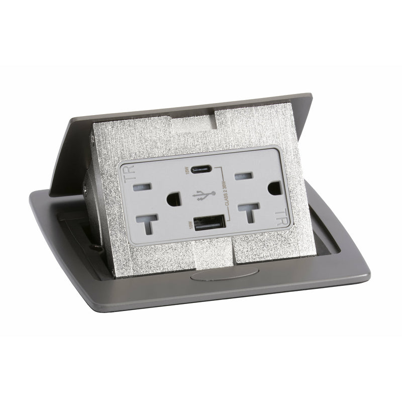 Pop Up Table Box, 2 Power, Charging USB A and C Ports, Graphite